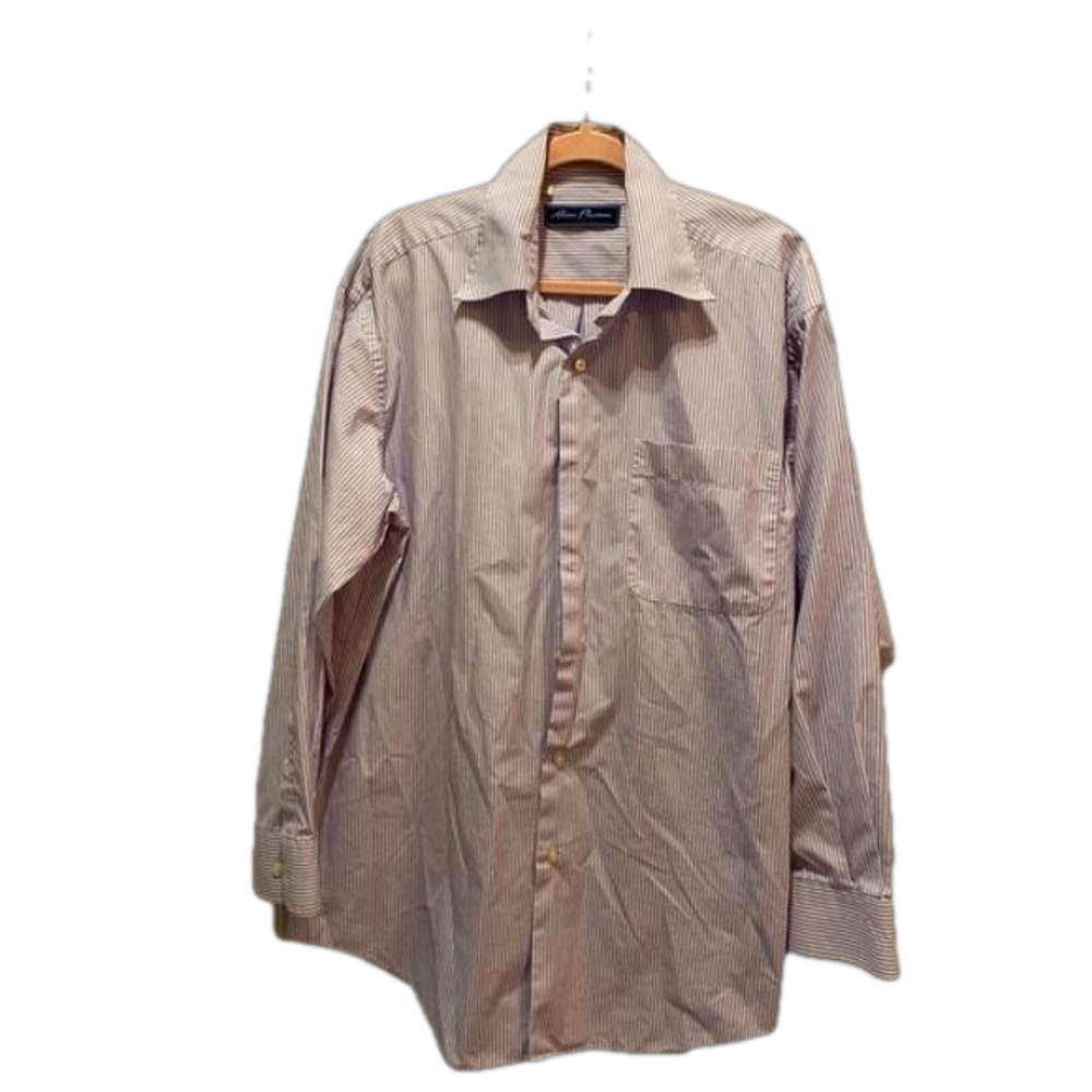 Alan Flusser Button Up Shirt Men Large Hidden Button Down Collar purple white